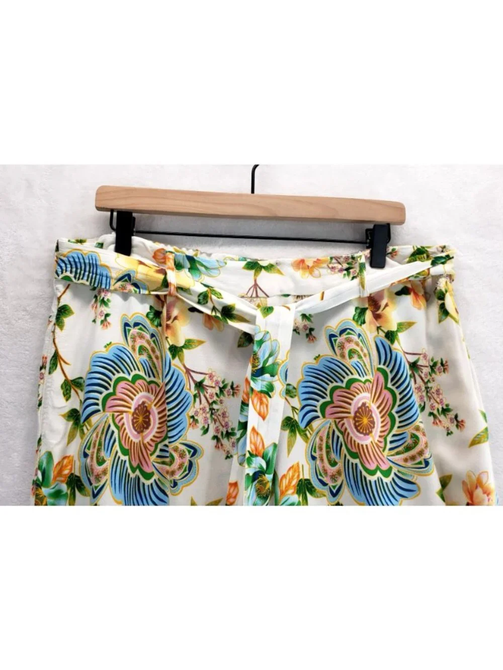 Boho Pants Floral Wide Leg XL CATO Palazzo Scarf Belt Festival Garden Party